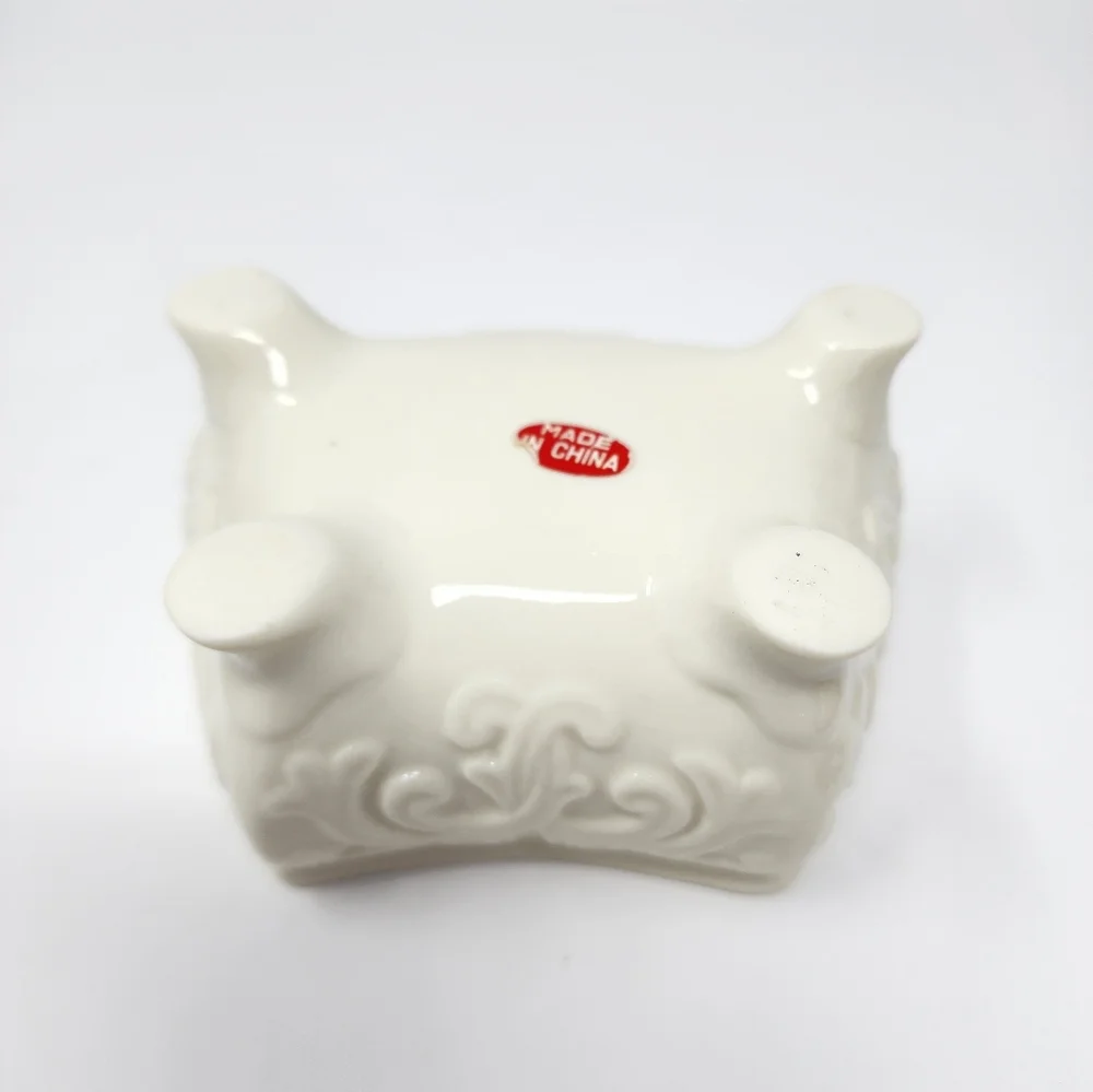 Vintage White Ceramic Glazed Footed Floral Trinket Box
